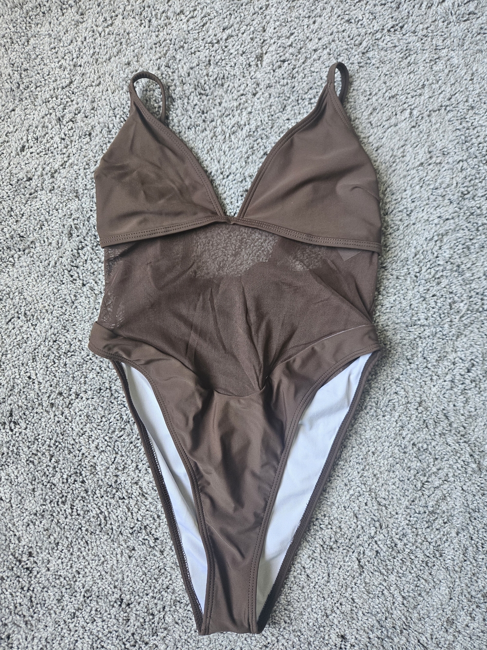 Brown One-Piece Swimsuit with V-Neck